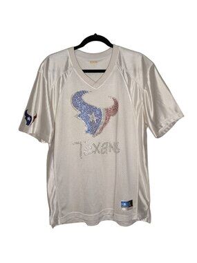 BAW Athletic Wear short sleeve TEXANS sequins Womens Fan WATT 99 Jersey Top L